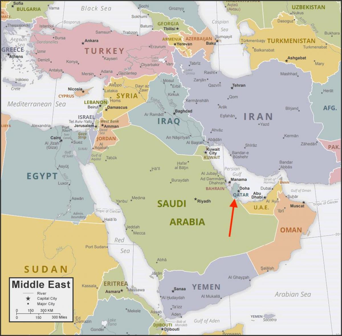 موقع قطر على خريطة غرب آسيا